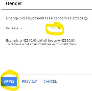 Bid Adjustments For Gender