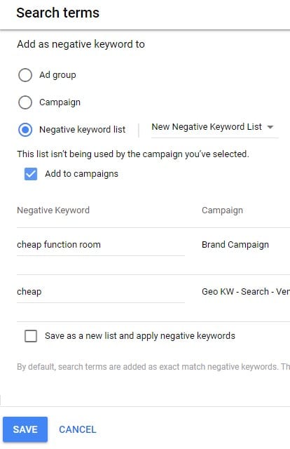How To Setup And Manage A Negative Keyword List On Google Ads