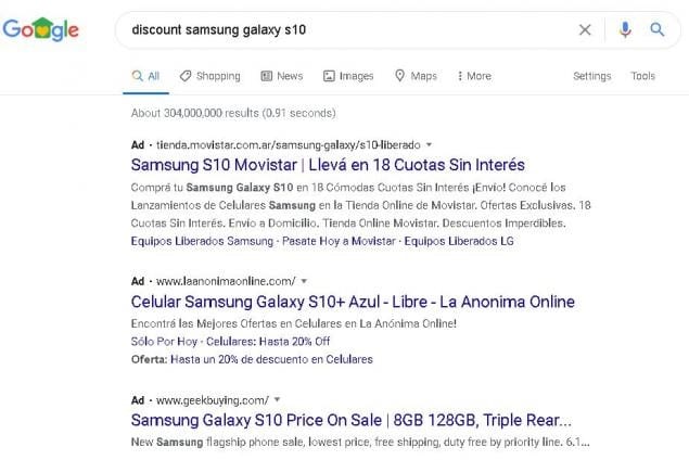 Google search features paid results