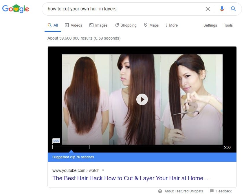 Google search feature - video snippet