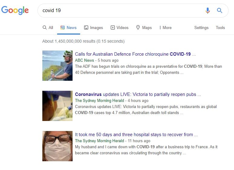 google search feature - news