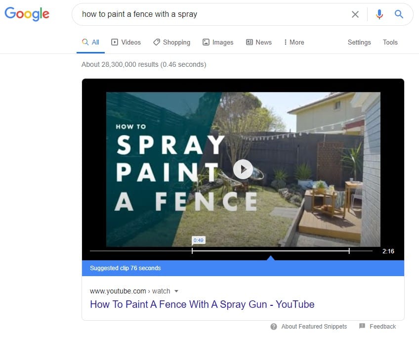 Google search feature - video matching search query
