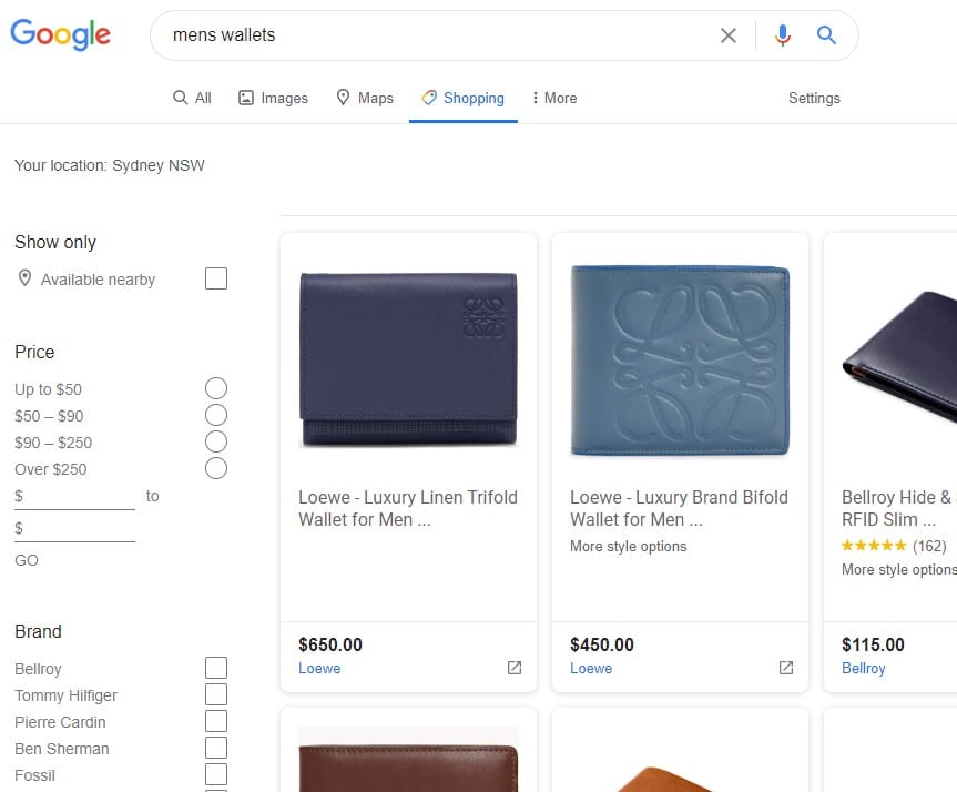 Google Search Feature Shopping