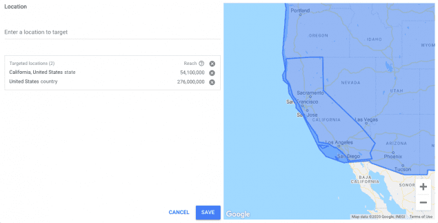 keyword planner location