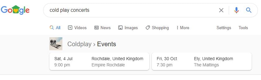 google search feature events