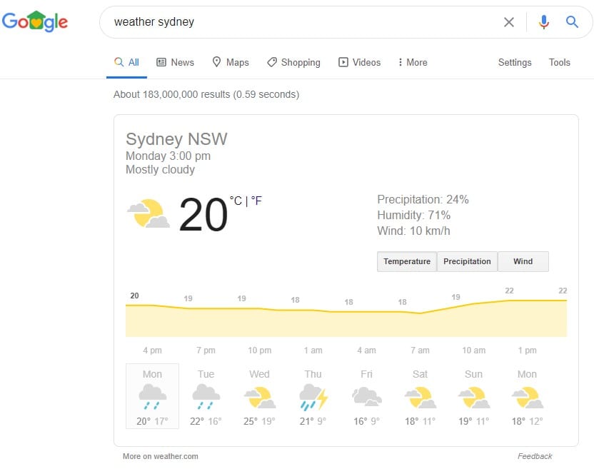Google Search Feature weather