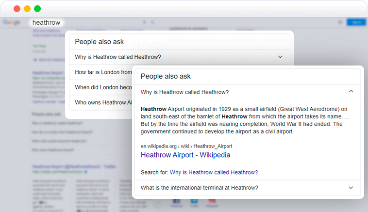 Google search feature - people also asked